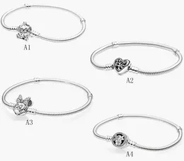 Joyería fina Auténtica cuenta de plata esterlina 925 Fit Pandora Charm Pulseras Redondas Amor Corazón Completo Rhinestone Pulsera lisa Cadena de seguridad Colgante DIY cuentas