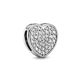 Bijoux fins Authentique 925 Sterling Silver Bead Fit Pandora Charm Bracelets Reflexions Pave Heart Clip Charms Safety Chain Pendant DIY perles