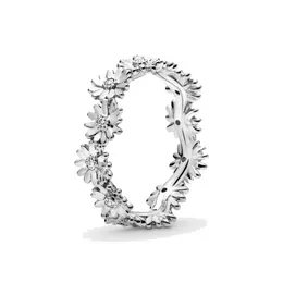 Joyería fina Auténtico anillo de plata de ley 925 Fit Pandora Charm Sparkling Daisy Flower Crown Compromiso DIY Anillos de boda