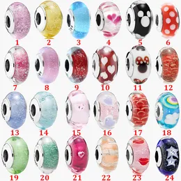 Fijne sieraden Authentiek 925 Sterling Zilver Kraal Fit Pandora Bedelarmbanden Roze Facet Rainbow Bubble Serie Gekleurd Glas Veiligheidsketting Hanger DIY kralen