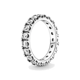 Fijne sieraden Authentieke 925 Sterling Zilveren Ring Fit Pandora Charm Sparkling Row Eternity Engagement DIY Trouwringen