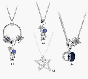 Bijoux fins Authentique Collier en Argent Sterling 925 Fit Pandora Pendentif Étoile Astronaute Collier Couple DIY Amour Fiançailles DIY Colliers De Mariage