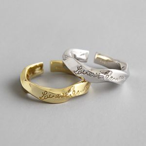 Fijne sieraden authentieke 925 sterling zilveren Mobius wave twist open ringen voor vrouwen onregelmatige Engelse brief Love Me meer trouwring
