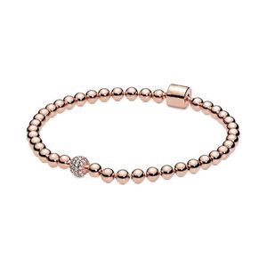 Bijoux fins authentique 925 perle en argent Sterling Fit Pandora bracelets de charme perles en or Rose pavé Bracelet chaîne de sécurité pendentif bricolage be219n