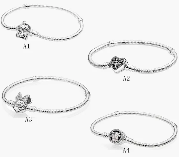 Bijoux fins Authentique Perle En Argent Sterling 925 Fit Pandora Bracelets À Breloques Rond Coeur D'amour Plein Strass Bracelet Lisse Chaîne De Sécurité Pendentif DIY perles