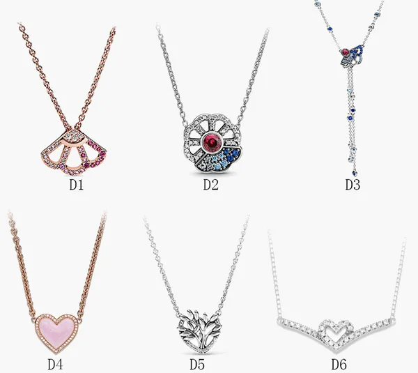 Bijoux fins Collier en argent sterling authentique 925 Fit Pandora Pendentif Rose Gold Fan Series Collier Nouveau Love Engagement Colliers de mariage DIY DIY