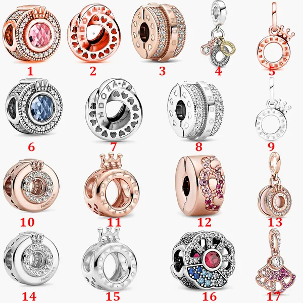 Bijoux fins Authentique Perle En Argent Sterling 925 Fit Pandora Charm Bracelets Couronne Lettre O Fan Perles Amour Coeur Bleu Crysta Chaîne De Sécurité Pendentif DIY perles