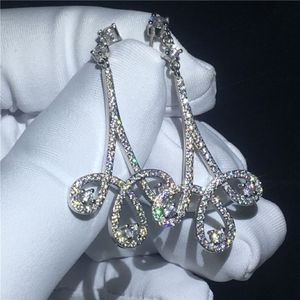 Fijne Sieraden Drop Earring 925 sterling zilver Pave instelling Diamond Cz Engagement bruiloft Dangle Oorbellen voor vrouwen Bruids Gift306f