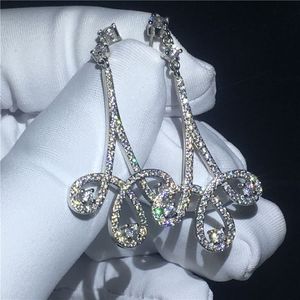 Fijne Sieraden Drop Earring 925 sterling zilver Pave instelling Diamond Cz Engagement bruiloft Dangle Oorbellen voor vrouwen Bruids Gift2557