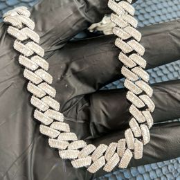 Bijoux fins pour hommes, chaîne cubaine de 15mm de largeur, personnalisé en argent glacé, Baguette Moissanite, collier cubain