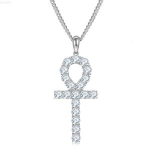 Bijoux fins unisexe en argent Sterling 925 plaqué or Vvs, collier avec pendentif en diamant Moissanite Ankh croix de 5mm