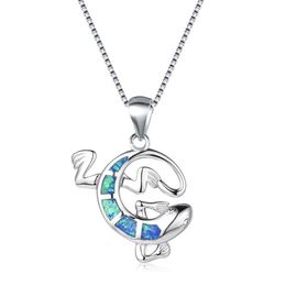 Bijoux fins de haute qualité pendentif Gecko en opale bleue pur en collier en argent Sterling 925 massif pour Gift283Y