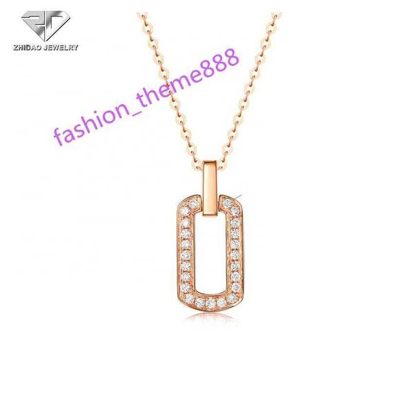 Bijoux fini de joaille personnalisée 18K Pure Gold Square Diamond Bijoux Collier Clavicule Chaîne de chaîne