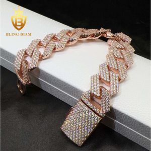 Fijne sieraden Hip Hop Bracelet 18mm 7 S925 Rose Gold Silver VVS Moissanite Diamond Iced Cubaanse armband voor rapper