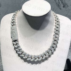 Fijne sieraden Hip Hop Iced voorbij Diamond Tester 18mm Silver VVS Moissanite Cuban Link Chain