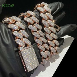 Bijoux Hip Hop Men VVS Collier de chaîne cubaine Moisanite 925 Silver Rose Gold plaquée diamant cubaine chaîne