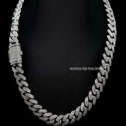 Fine bijoux chaîne de hiphop de 13 mm de largeur de largeur de la boîte en argent S925 3 lignes rond coupé glacés