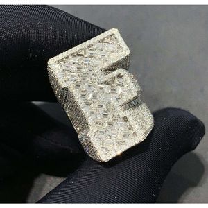 Fijne sieraden mannen vinger initil ring Iced Out aangepaste echte diamant 9k witgoud sieraden diamanten brief ring