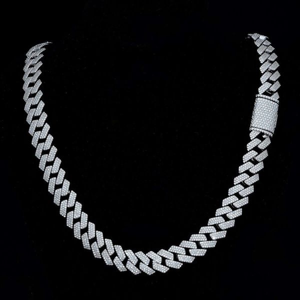 Collier de bijoux fins plaqué or 14 carats, 10mm 12mm 14mm 15mm, Hip Hop glacé, 2 rangées Vvs1 Moissanite Cz, chaîne à maillons cubains en diamant