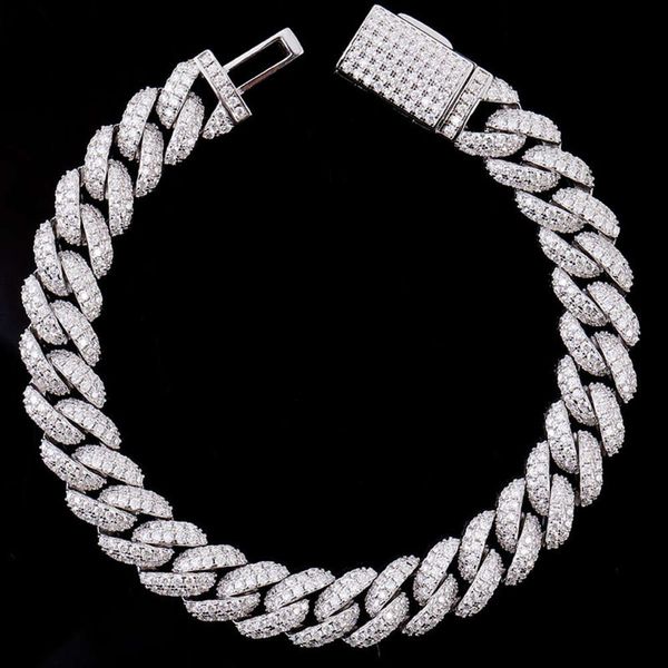 Pulseras de collar de joyería fina 925 plata de 14k oro pulsera moissanite cadena de enlace cubano mujer hombres