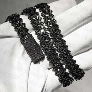 Colliers de bijoux fins personnalisés VVS 12 mm Iced Out Sier Black Moisanite Cuban Link Chain pour hommes