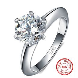 Fijne Sieraden Originele Natuurlijke 925 Zilveren Ringen Solitaire 6mm 2ct Geboortesteen 5a CZ Steen Trouwringen Voor Vrouwen gift