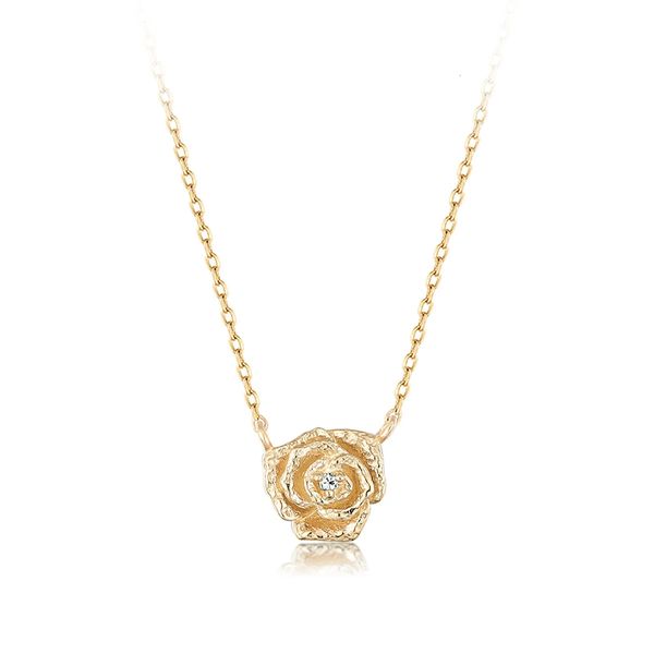 Beaux bijoux personnalisés 14 carats en or jaune massif pendentifs en forme de fleur de rose cadeau de fête des mères collier féminin en diamant naturel 240329
