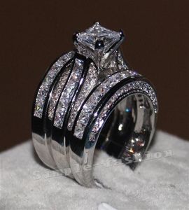 Fine bijoux princesse coupé 20ct cz diamant de fiançailles bague de bande de mariage pour femmes 14 kt en or blanc rempli de doigt297p271s3970718