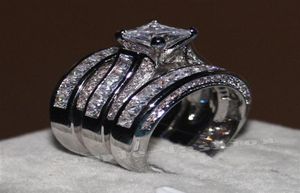 Fijne sieraden Princess Cut 20ct CZ Diamond Betrokkenheid trouwring ring set voor vrouwen 14kt wit goud gevulde vingerring297p271S1988225