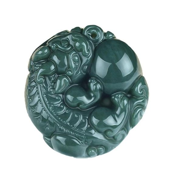 Bijoux fins pur naturel sculpté à la main Jade vert sûr riches mauvais esprits troupes courageuses amulette collier de cheval pendentif 4381448