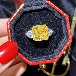 Bagues de fiançailles pour femmes, bijoux fins, zircone cubique jaune, luxe, couleur argent, CC1665