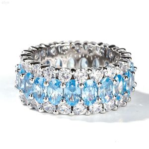 Fijne sieraden S925 Sterling zilveren bruiloft verlovingsring Vvs blauwe saffier Moissanite Eternity Diamond dames
