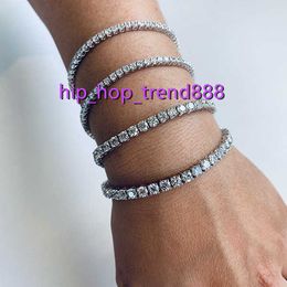 Bijoux fins s925 bracelets plaqués or blanc sterling bracelets 3 ~ 5mm bracelet à breloques de tennis en diamant moissanite