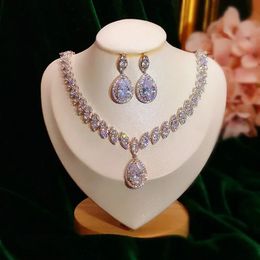 Fijne Sieraden Sets Voor Vrouwen S925 Water Vintage Drop Zirconia Gemaakt Edelsteen Kettingen Oorbel Bruids Bruiloft Bijoux 240305