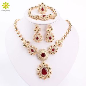 Ensembles de bijoux fins pour femmes, accessoires de mariage, perles africaines, cadeau de fête, collier et boucles d'oreilles en cristal plaqué or