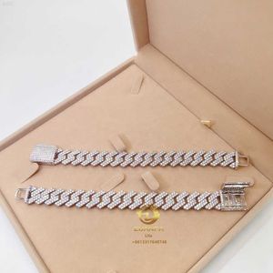 Fijne sieraden Sparkle 15 mm Twee rijen Diamant Iced Charman Link Chain 925 Silver VVS Moissanite Bracelet