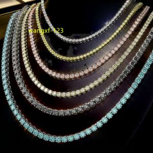 Collier en argent Sterling S925, bijoux fins, diamant, 3mm, 4mm, 5mm, or Rose, noir, plaqué or, lien, chaîne de Tennis, Moissanite