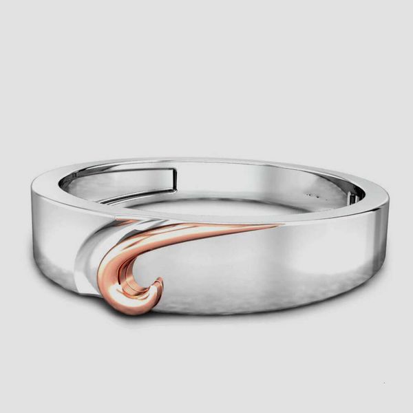 Bijoux fins de bague de mariage à deux tons Moire Shape 9CT ROSE ROSE SOLID GOLD and Silver Ring Band pour hommes