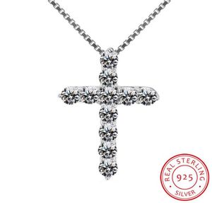Fijne sieraden hele real 925 vaste zilveren kruis hanger ketting ketting micro pave cz diamant originele zilveren ketting voor dames2281855