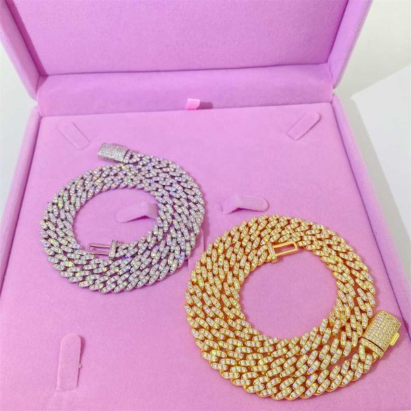 Bijoux fins en gros 925 argent plaqué or blanc femmes lien cubain collier 8mm glacé Miami chaîne à maillons cubains