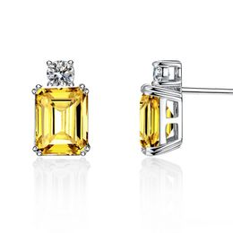 Boucles d'oreilles de luxe pour femmes, bijoux fins, plaqué or blanc 4CT, argent sterling 925 glacé VVS jaune blanc carré, diamant Moissanite, boucles d'oreilles à tige pour filles et femmes