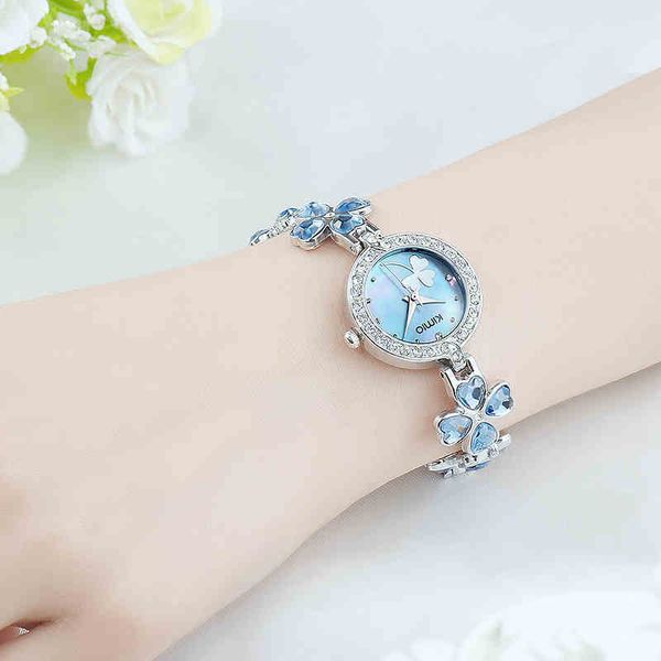 Fine Kimio Silver Women Crystal Clover Love Ladies Watch Vestido de acero inoxidable Mujer Relojes de pulsera Montre Femme