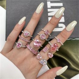 Lab de fino anillo de diamante rosa 100% real 925 sterling silver fiest anillos para bodas anillos para mujeres promesa de compromiso de compromiso regalo joyería