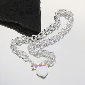 fine amour coeur or rose bijoux en argent colliers de diamants chaîne lien bijoux de luxe pendentif coeur collier personnalisé femme flèche plaqué 18K pour les femmes de mariage