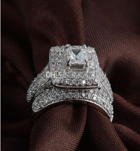 Fijne luxe sieraden Princess gesneden 14kt wit goud gevuld vol topaz juweel gesimuleerde diamant vrouwen bruiloft verlovingsset cadeau9749255