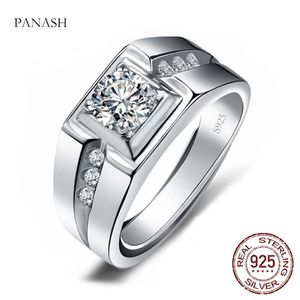 Fine Male 925 Sterling silver Cubic Zirconia Enagement Wedding Band Ring pour Hommes Bagues Bijoux Cadeau taille 6-12199o