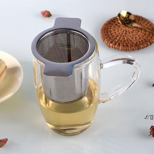 Tapa de colador de té de malla fina Filtros de té y café Cesta de infusores de té de acero inoxidable reutilizable con 2 asas RRA10595