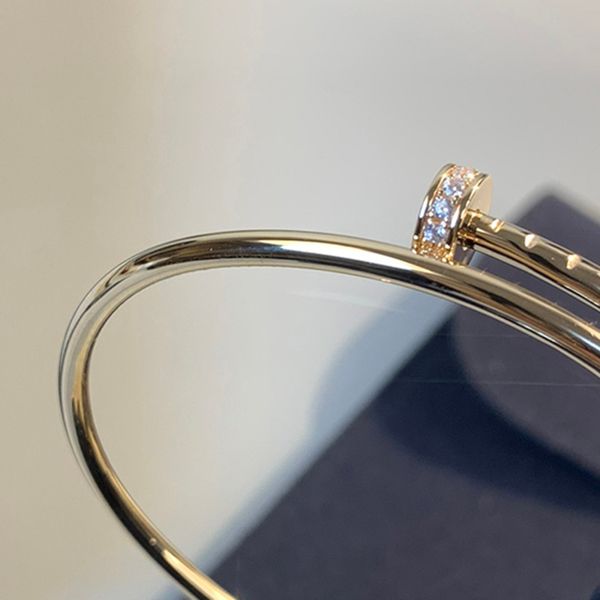 Fine Nail bangle diamants Sterling Silver Hollow Tube Bracelet jonc élastique designer T0P reproductions officielles taille 16-18CM cadeau d'anniversaire avec boîte 005