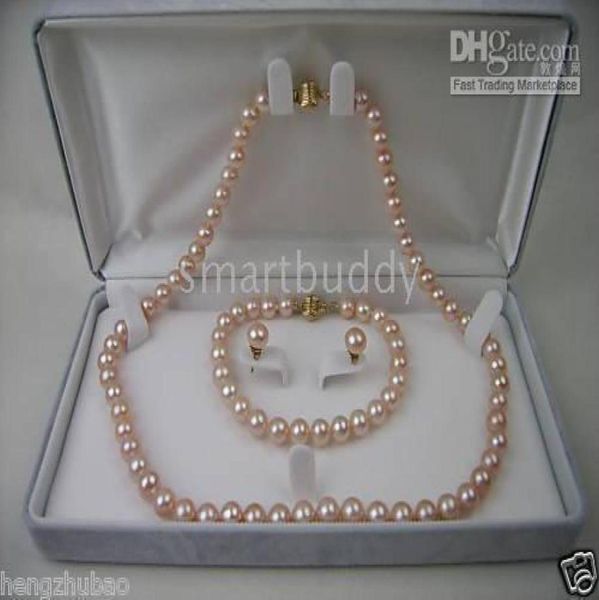 Fine Natural 78 mm Akoya Pink Pearl Collier Boucles d'oreilles Set 14K5182226