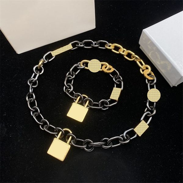 Collares con colgante de candado fino para mujer, repuesto de oro negro, pulseras grandes, joyería con carácter tranquilo